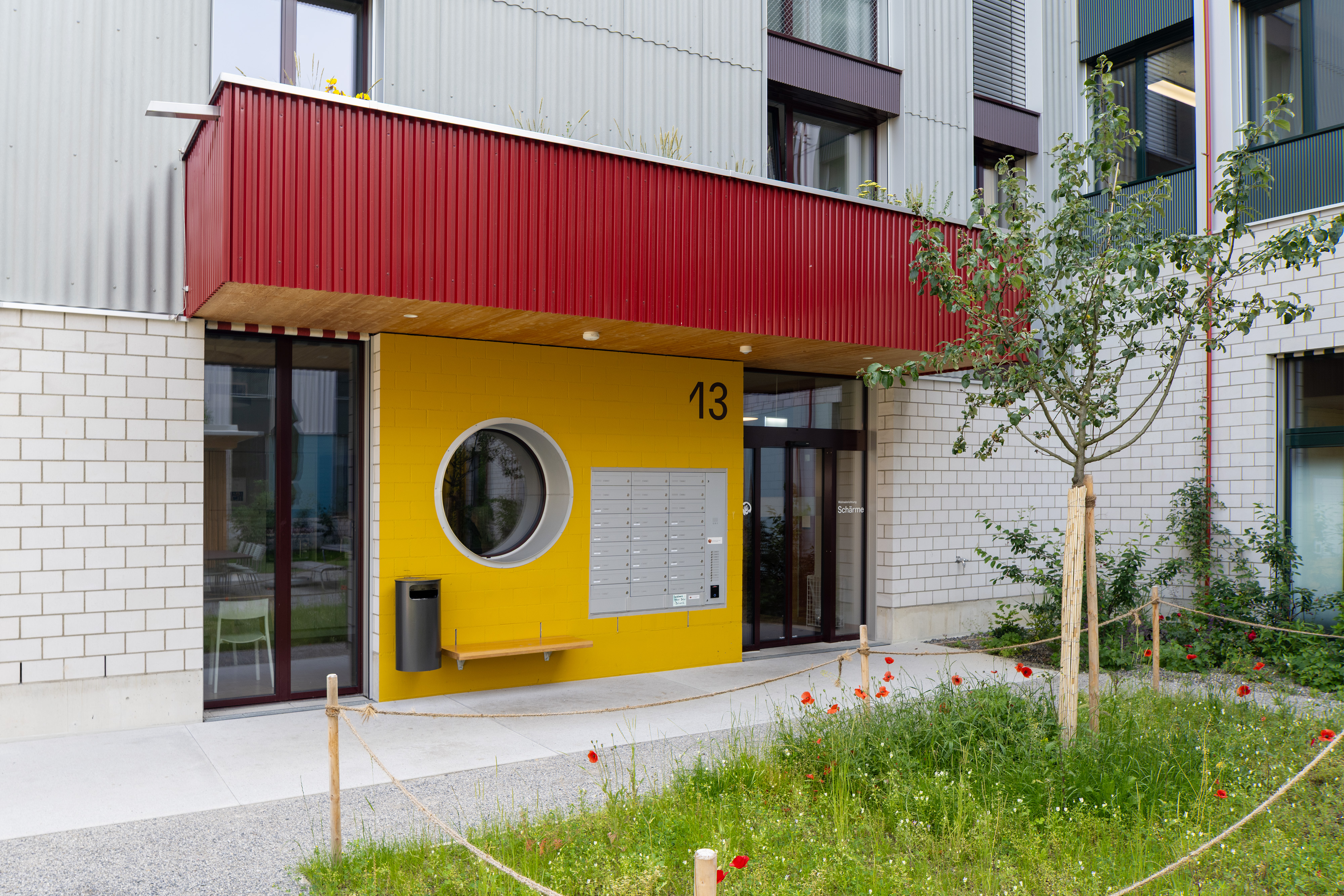 Signaletik Neubau Glaubten-Areal Eingang SWS Schaerme